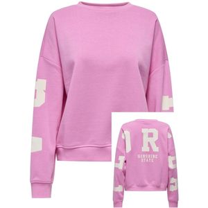 Only Trui Onlsweat Back/sleeve Print Swt 15356793 Fuchsia Pink/birch Flor Dames Maat - XS