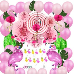 Joya Party® 72 Stuks Tropische Flamingo Zomer Feest Versiering | Roze Ballonnen Decoratie | Verjaardag Tuin Versiering | Hawaii & tropical