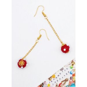 Jeannette-Creatief® - Chique - Rood - Oorhangers - Oorbellen - Oorringen - Rode oorbellen - Rood wit goud - Sieraden - Rode Sieraden