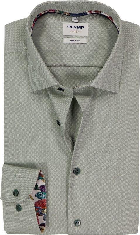 OLYMP - Level 5 - Body Fit Overhemd - Licht Grijsgroen - Mouwlengte 7 - Strijkvriendelijk