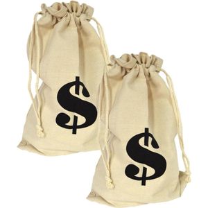 Cowboy western thema geldzak - 2x stuks - met dollar teken - Boef/dief verkleedaccessoires