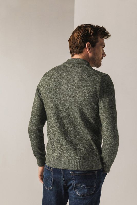 State of Art - Gemeleerde Trui - Groen-Grijs - Polo - Acrylmix