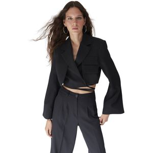 Trendyol Gelimiteerde Editie Zwart Gevoerd Dubbelrijs Geweven Blazerjack Twoaw23Bc00076