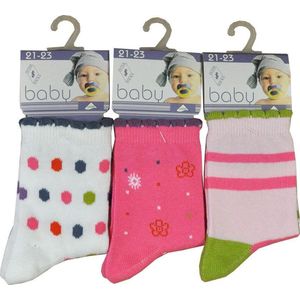 Baby sokjes meisjes fantasie - maat 21/23 - 12 paar - 90% KATOEN - Zonder naad aan de teen