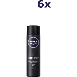 NIVEA MEN Deep Deodorant Spray - Dark Wood geur - Met black carbon - Beschermt 48 uur - Antibacterieel en alcoholvrij - 6 x 150 ml