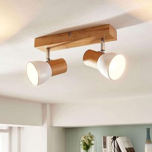 Lindby - buitenspot - 2lichts - hout, metaal - H: 17 cm - E14 - licht hout, wit