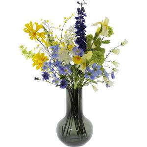 Viv! Home Luxuries Kunstbloem Boeket Lotte - Zijden Bloemen - blauw geel wit - Inclusief Vaas