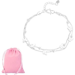 Dubbellaagse vlinderarmband met opbergtas - Zilveren armband voor koppels en vrienden