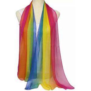 GoedeDoelen.Shop | Shawl - Omslagdoek Rainbow / Chakra colors | Rainbow Shawl | Pride Shawl | Regenboog Shawl | Chakra Shawl | 160 x 50 cm | Zijdezacht | Omslagdoek | Chakra Kleuren