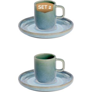 Palmer Espressokop en schotel Miami 8 cl - 5.5 cm Groen Stoneware 2 stuk(s)