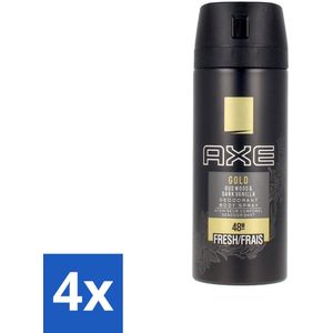 Axe - Deodorant Bodyspray - 48hrs Fresh - Gold - Oud Wood & Dark Vanilla - 150 ml - Voordeelverpakking - 4 stuks