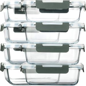 8 verpakkingen 860 ml glazen voedselopslagcontainers voor voedsel, vaatwasser, magnetron en vriezer - lekvrij,