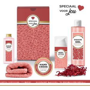 Geschenkset ""Speciaal voor jou"" - 5 producten - 600 gram | Giftset voor haar - Luxe wellness cadeaubox - Cadeaupakket Valentijn - Cadeau Vrouw – Vriendin – Zus – Moeder – Moederdag Geschenk - Verjaardag - Kerstpakket - Kerstcadeau - Verwenpakket Roze