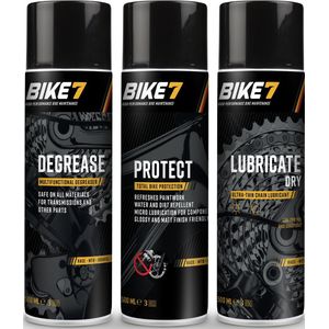 Bike7 ""Voordeelpakket"" Degrease 500 ml + Protect 500ml + Lubricate Dry 500ml