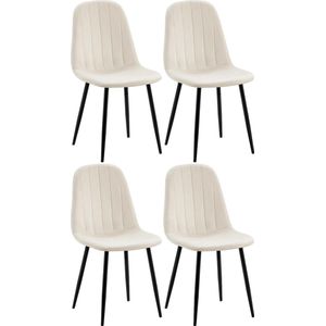 CLP Baxter Set van 4 eetkamerstoelen - Metalen frame - Zonder armleuning - Velvet - Fluweel - cremewit