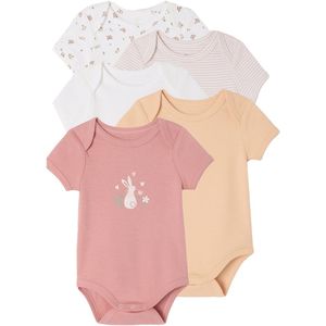 Set van 5 Babyrompers - Wit - Korte Mouwen - 100% Biologisch Katoen