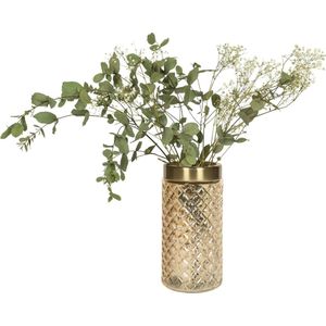 QUVIO Vaas voor droogbloemen - Vazen - Klassieke of landelijke bloemenvaas - Vaasje met gouden rand - Woonaccessoires voor bloemen en boeketten - Decoratieve accessoires - Glas - 11 x 22 cm (dxh) - Goud