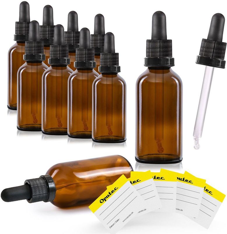 Oputec - Pipetfles - Bruin Glas - Set van 10 - 50 ml - Doseerfles met Glazen Pipet