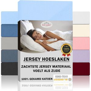 Silky Jersey  Zijdezachte Jersey Hoeslaken Strijkvrij 100% Gekamd Katoen - 120x200+30 cm Hemelsblauw