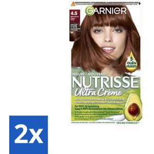 2 x Garnier - Nutrisse Ultra Crème 4.5 - Haarkleuring - Mahoniebruin - Intens Voedend - Permanente Kleur - Haarverf - Permanente Haarkleur - Nutrisse Ultra Crème - Grijsdekking - Voedende Haarkleur