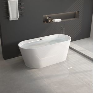 Design WEBO Vrijstaand ligbad - Lina - 180x80x58 cm - Glasvezelversterkt Acryl - Mat Wit - Inclusief Waste en Overloop