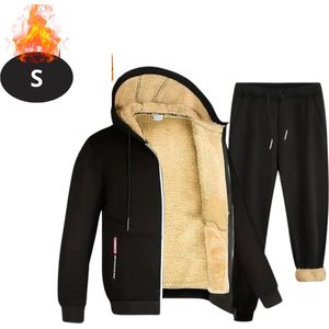 Nivard Thermokleding Heren - Thermobroek - Thermoset Fleece - Met Capuchon - Thermolegging - Winter - Thermojack - Zwart - S