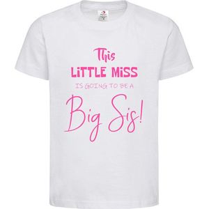 Shirt Aankondiging zwangerschap This little miss is going to be a Big Sis | korte mouw | Wit/roze | maat 122/128 zwangerschap aankondiging bekendmaking Baby big sis sister Grote Zus
