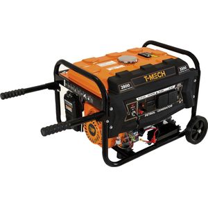 Draagbare benzinegenerator 3300W 7PK 4-takt 210cc Elektrische start Digitaal display Enkelfasige stroomvoorziening 230V AC Uitgang 12V DC Staal Tank 12L Wielen Gereedschapskit en Trechter