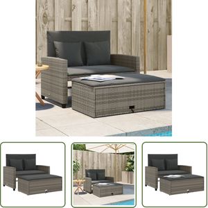 The Living Store 2-zits Tuinbank Grijs - PE-rattan - Comfortabel en Duurzaam - 115 x 75 x 91 cm - Met Voetenbankje Tuinbank - Buitenbank - Lounge Set - Relaxstoel - Patio Furniture - Garden Sofa - Twee Persoons Bank - Pe Rattan - Outdoor Living