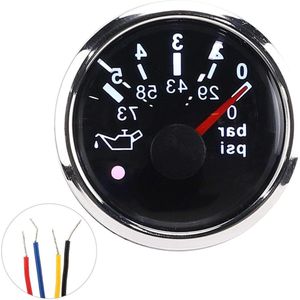 Oliedrukmeter Rvs 0-5Bar 0-73Psi Auto Schip Jacht Alarm Zwart