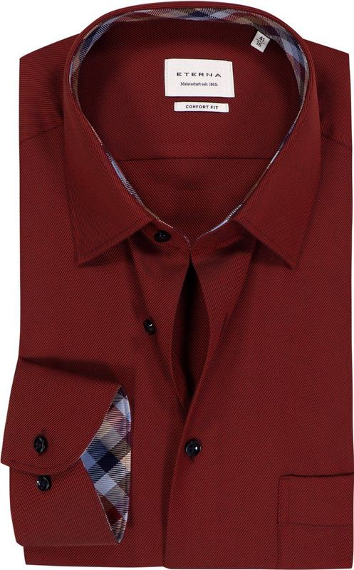 ETERNA - Comfort Fit - Overhemd - Donkerrood - Strijkvrij - Boordmaat 41