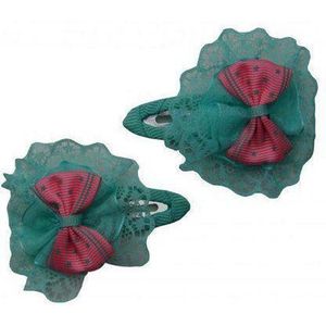 Jessidress Meisjes Haarspeldjes met bloemen van kant en Kleine strik - Groen