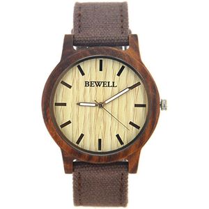 Bewell - Houten horloge - Carme Red Sandal- Sportief horloge - Canvas bandje