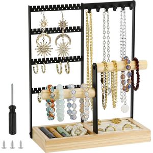 Juwelenstandaard, kettingstandaard, oorbellenstandaard, sieradenorganizer, juwelendoos, voor kettingen, oorbellen, ringen, horloges, armbanden (zwart)