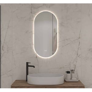 Schaere - Ovale badkamerspiegel met indirecte verlichting - verwarming - instelbare lichtkleur - dimfunctie 40x80cm