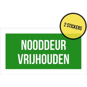 Sticker/ pictogram | 30 x 15 cm | ""Nooddeur vrijhouden"" | 2 stuks | Brandweg | Vluchtroute | Noodgeval | Nooduitgang | Noodsituatie | Nooddeur | Brandweer | Verzamelpunt | Brand | Signalisatie | Calamiteit | Rechthoek | Universeel | Groen