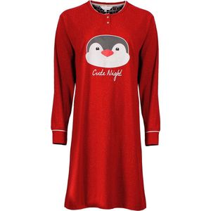 Stippen dessin dames nachthemd met pinguïn print. Rood O1.