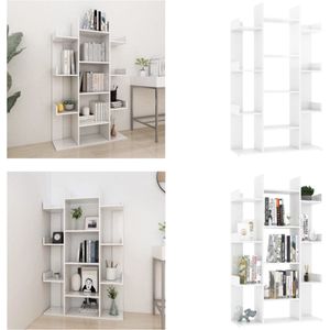 vidaXL Boekenkast 86x25-5x140 cm spaanplaat hoogglans wit - Boekenkast - Boekenkasten - Kast - Kasten