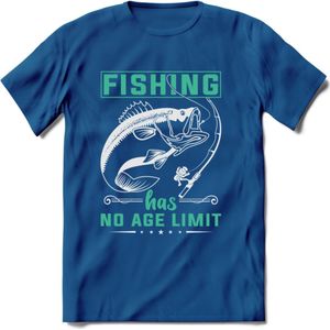 Fishing Has No Age Limit - Vissen T-Shirt | Aqua | Grappig Verjaardag Vis Hobby Cadeau Shirt | Dames - Heren - Unisex | Tshirt Hengelsport Kleding Kado - Donker Blauw - XXL