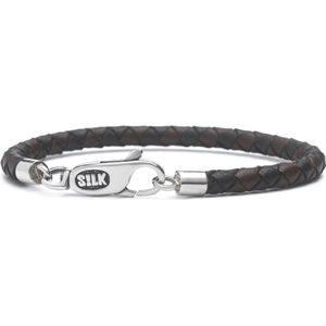 SILK Jewellery - Zilveren Armband - Roots - 830BBR.18 - bruin/zwart leer - Maat 18