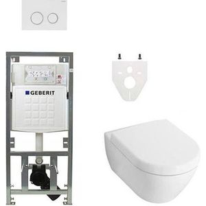 Villeroy en Boch Subway 2.0 DirectFlush toiletset met Geberit reservoir en zitting met softclose bedieningsplaat sigma20 wit