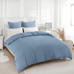 Beddengoed 200 x 200 cm 3-delig grijsblauw microvezel beddengoedset - behaaglijk zacht met ritssluiting dekbedovertrek 160x200