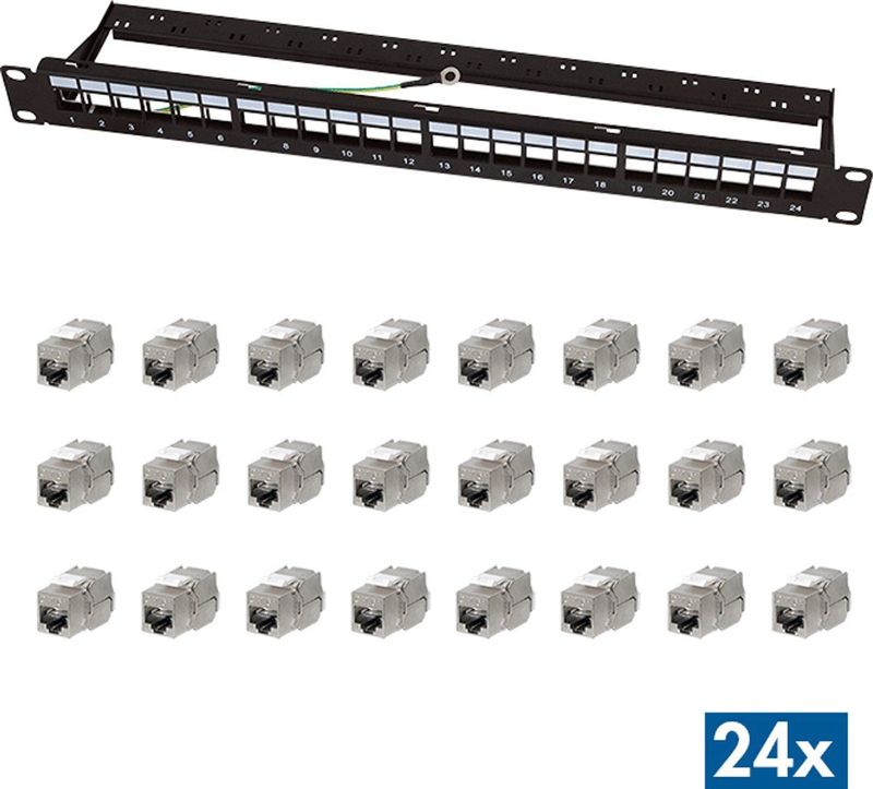 LogiLink - Modulair 24-poorts Cat.6A keystone patchpaneel, 1U, 19"" rackmount met 24x keystone Cat6A