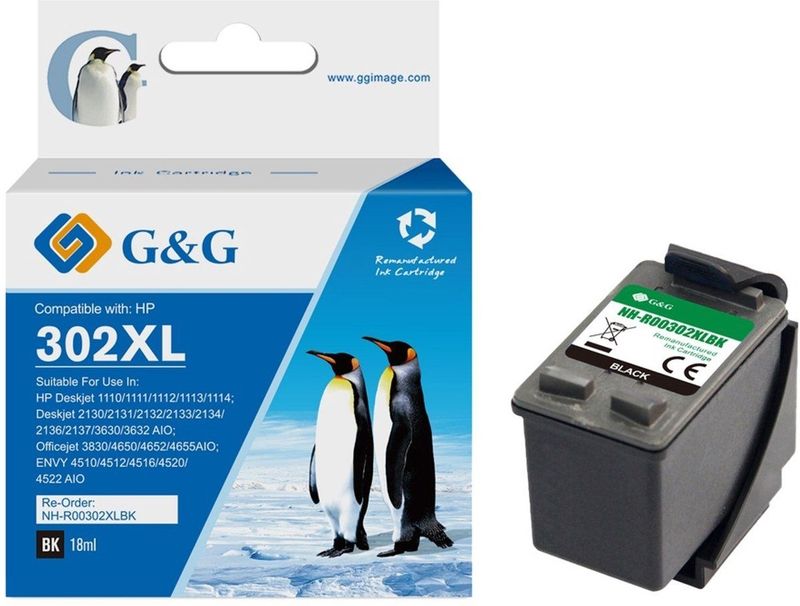 G&G 302 XL Inktcartridge Geschikt voor HP 302 302XL -Zwart - Hoge Capaciteit