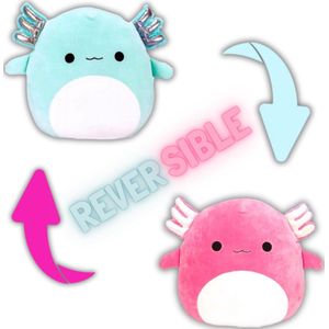 Kawaii Kussen - Omkeerbaare Knuffel - 2 in 1 Axolotl Blauw en Axolotl Roze - 18 cm tot 22 cm - Kawaii Knuffel - Squish Knuffel - Squishy - Squish Knuffel