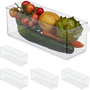 Relaxdays 5x koelkast organizer - smal - opbergbakje - groente - transparant - kunststof