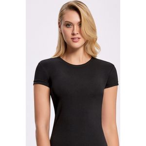 ilke® 2 Pack Dames T shirts Met Ronde Hals en Met Korte Mauwen - Onderhemd Dames - Zwart - S