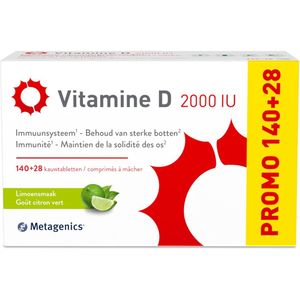 Vitamine D3 (2000IU) - Voordeelverpakking 140 + 28 kauwtabletten gratis met Limoensmaak - Vitamine D voor volwassenen ter Ondersteuning van de Immuniteit