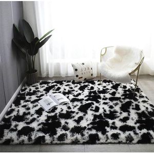 Vloerkleed modern design langpolig pluizig shaggy tapijt woonkamer slaapkamer bank - Wit Zwart 80x160cm vloerkleed