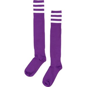 KIMU Sokken Paars Witte Strepen - Maat 36-41 - Dames Heren Unisex - Paarse Kniekousen Voetbalsokken Sportsokken Kniesokken Skisokken Streepje Sinterklaas Kado